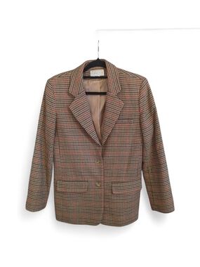 Saks Fifth Avenue Brown and Red Houndstooth Blazer